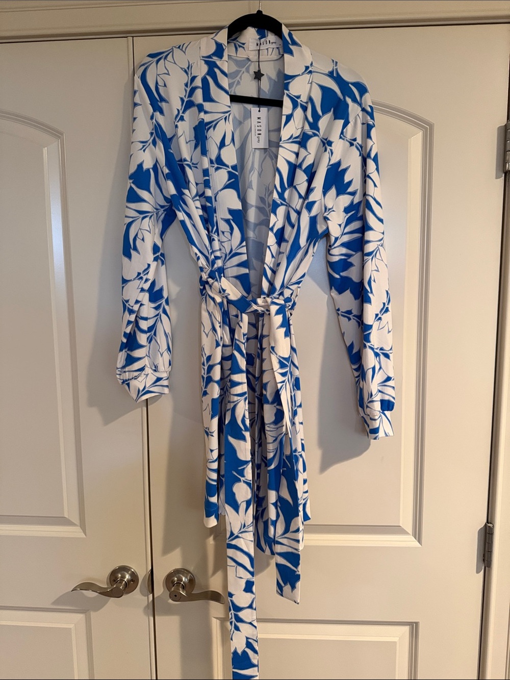 Mason grey short classic cloud robe blue white floral new with tags medium